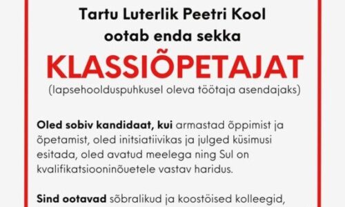 Tartu Luterlik Peetri Kool otsib õpetajat