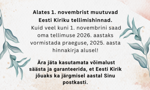 Eesti Kiriku tellimishinnad muutuvad